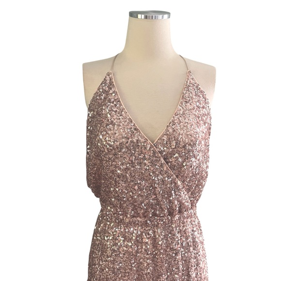 Belle Badgley Mischka Gold Wrap Spaghetti Strap Gown Sz 10 - Picture 6 of 12